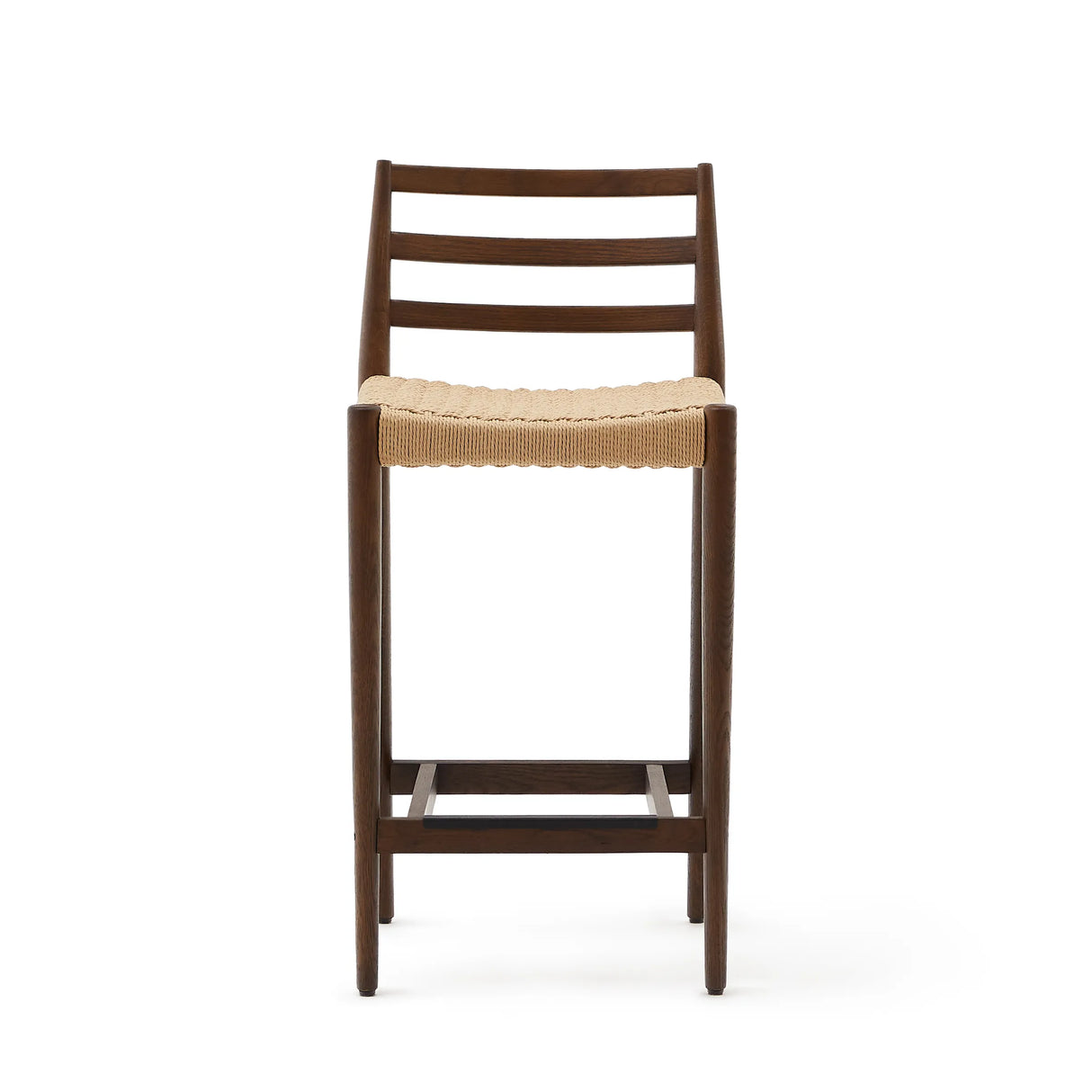 Analy Barhocker Rückenlehne massives Eichenholz mit Nussbaum-Finish und Seilsitzfläche 70 cm FSC 100% – Bild 14