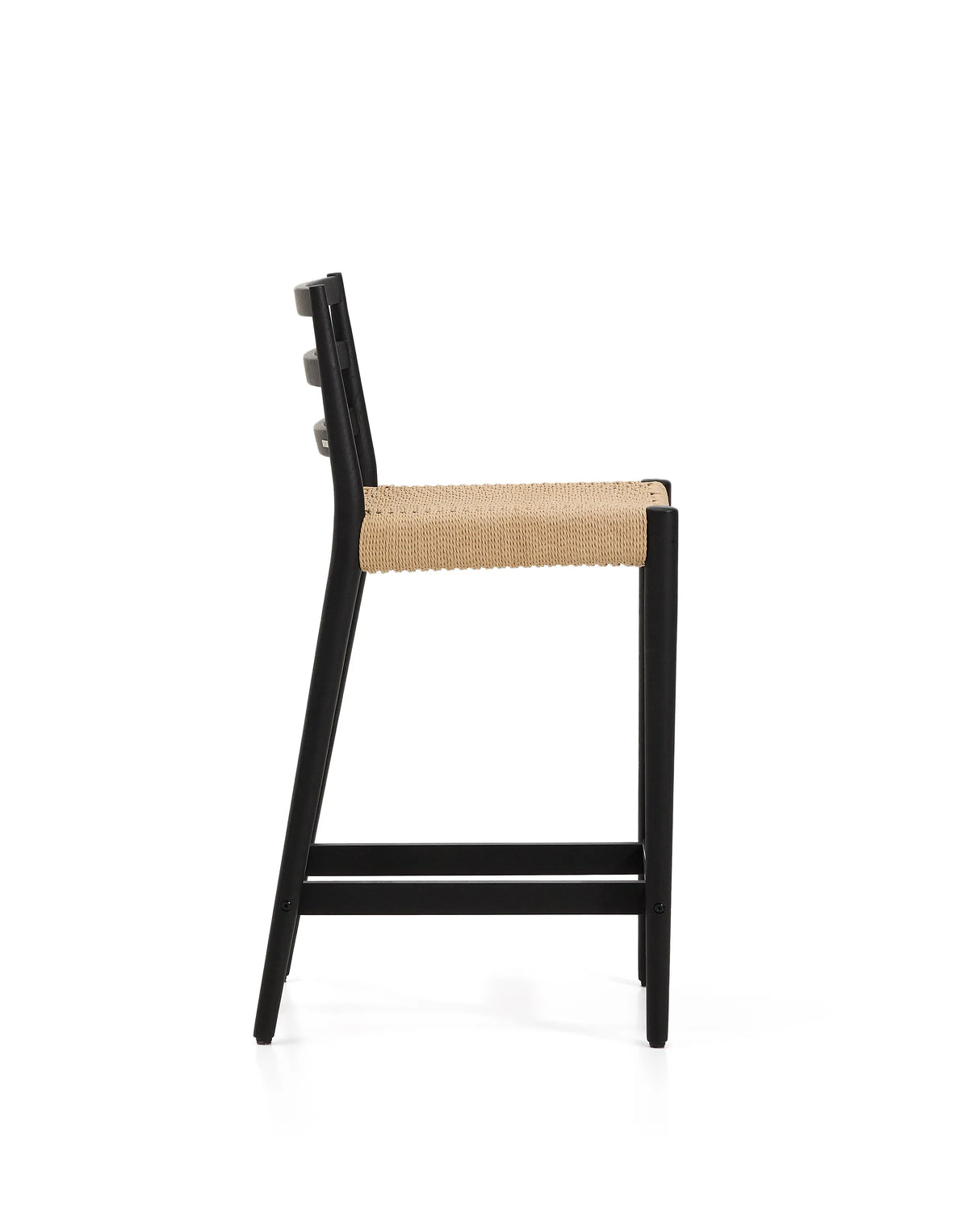 Analy Barhocker Rückenlehne massives Eichenholz mit schwarzem Finish und Sitzfläche aus Seil 65 cm FSC 100% – Bild 4