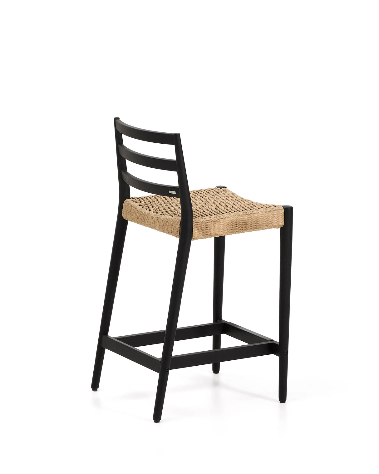 Analy Barhocker Rückenlehne massives Eichenholz mit schwarzem Finish und Sitzfläche aus Seil 65 cm FSC 100% – Bild 5