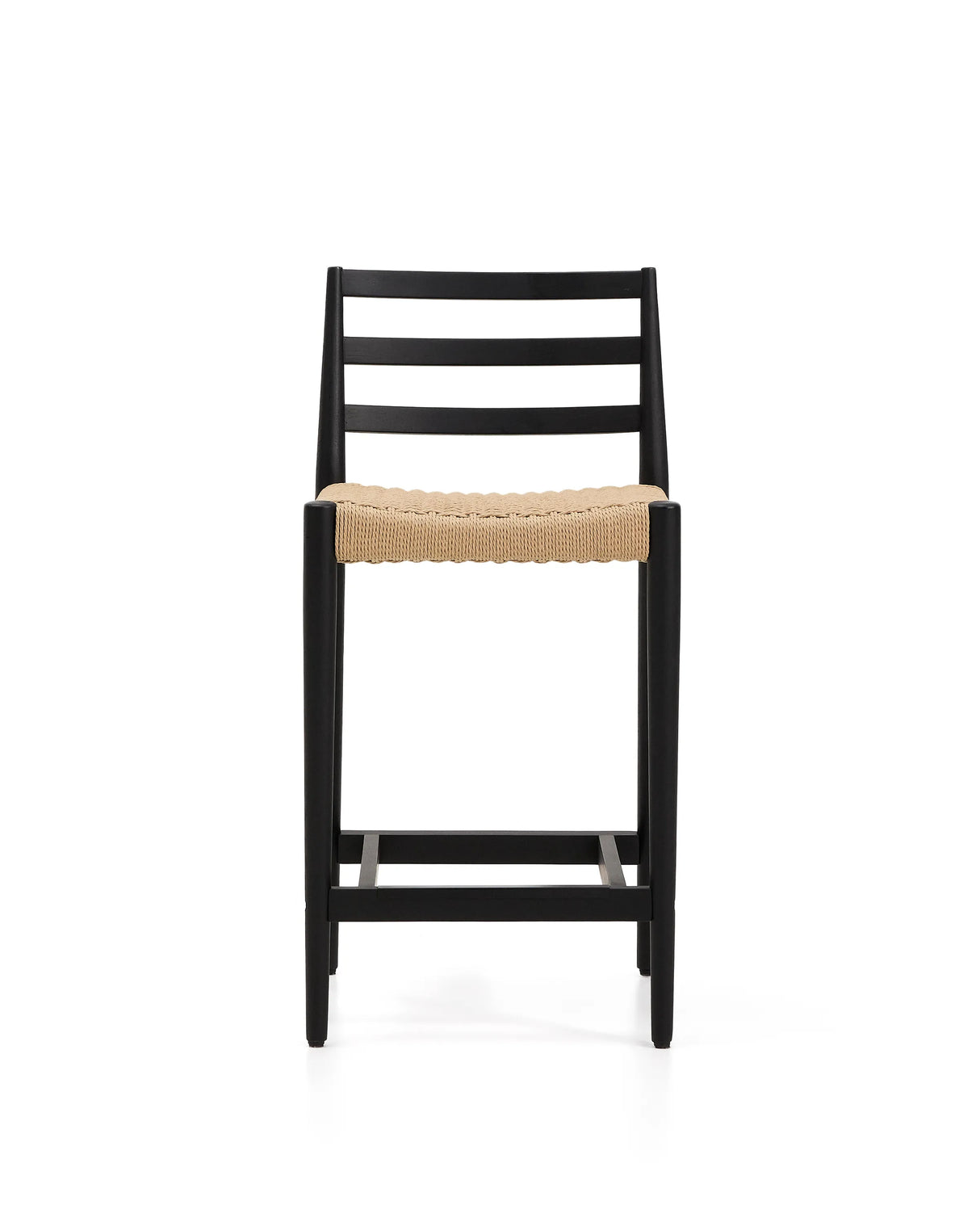 Analy Barhocker Rückenlehne massives Eichenholz mit schwarzem Finish und Sitzfläche aus Seil 65 cm FSC 100% – Bild 6