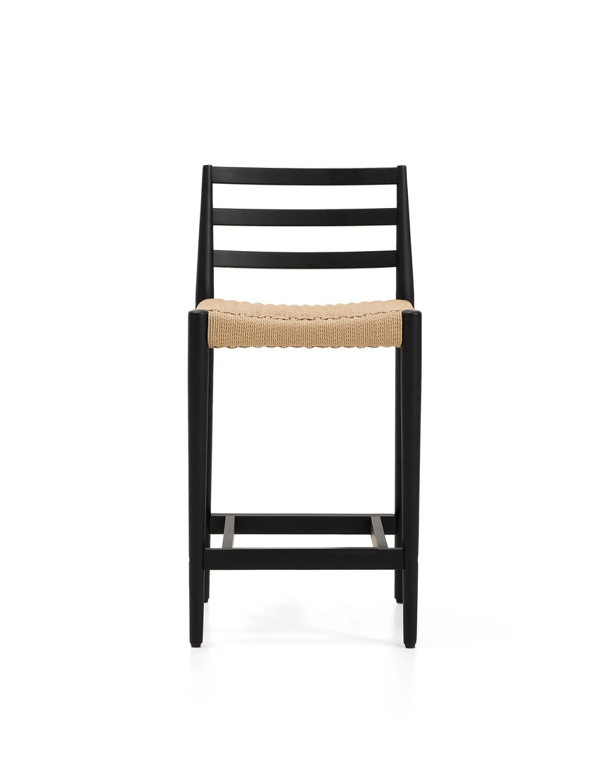 Analy Barhocker Rückenlehne massives Eichenholz mit schwarzem Finish und Sitzfläche aus Seil 65 cm FSC 100% – Bild 6