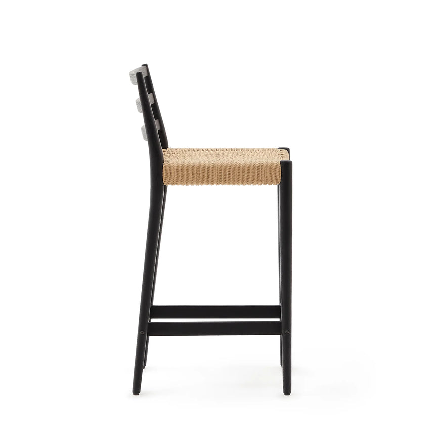 Analy Barhocker Rückenlehne massives Eichenholz mit schwarzem Finishund Seilsitzfläche 70 cm FSC 100% – Bild 10