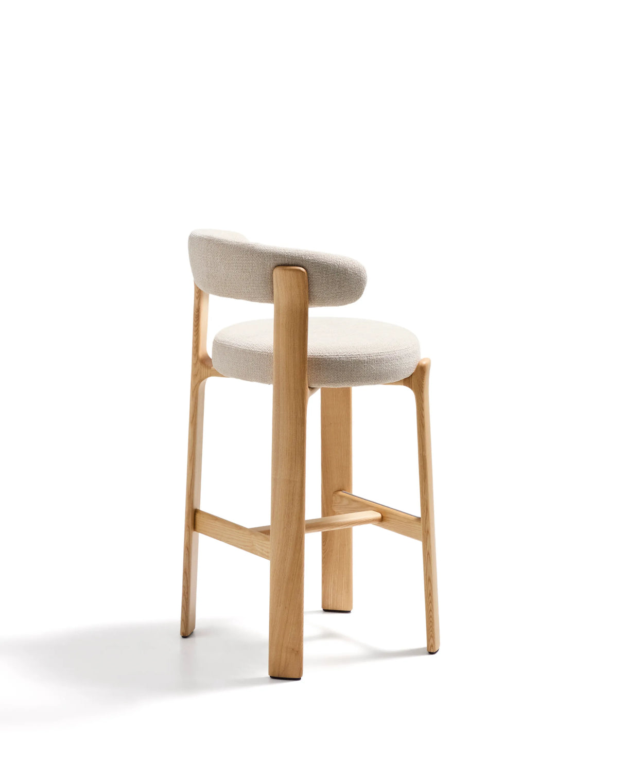 Hocker Granite aus beigefarbener Chenille und massivem Eschenholz mit naturfarbenem Finish, FSC 100%, 75 cm – Bild 6