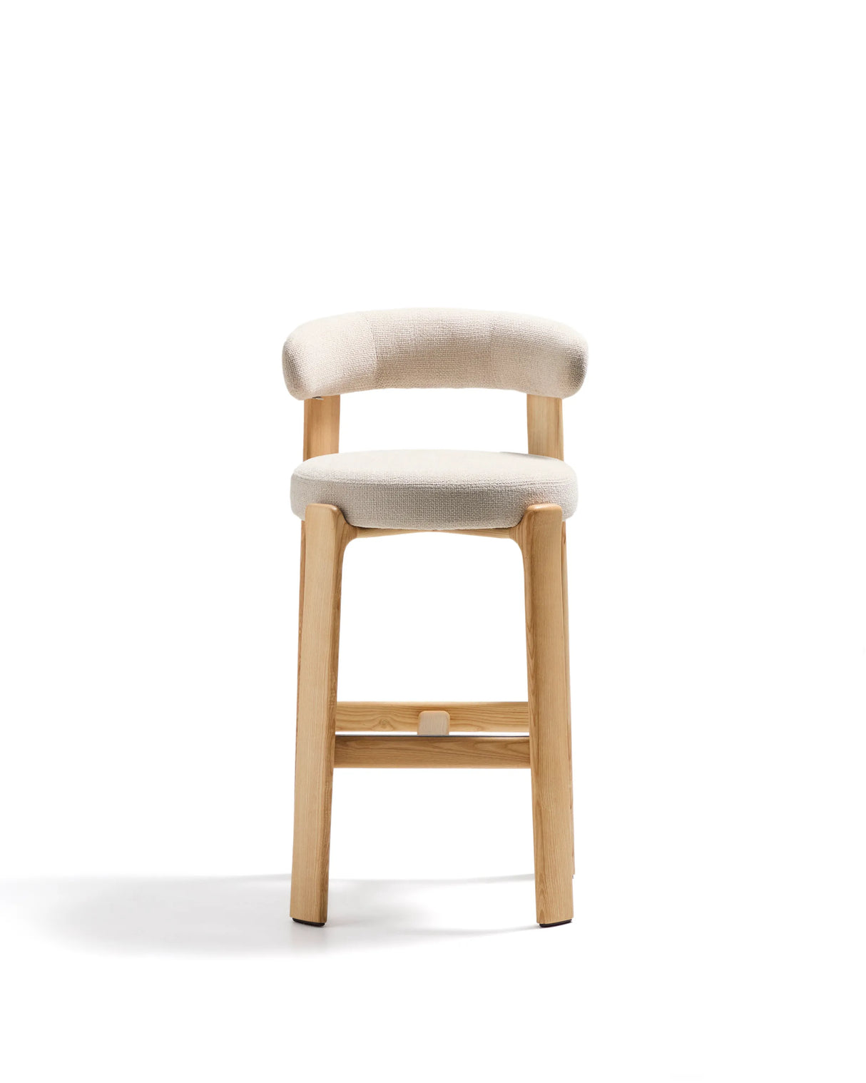 Hocker Granite aus beigefarbener Chenille und massivem Eschenholz mit naturfarbenem Finish, FSC 100%, 75 cm – Bild 7