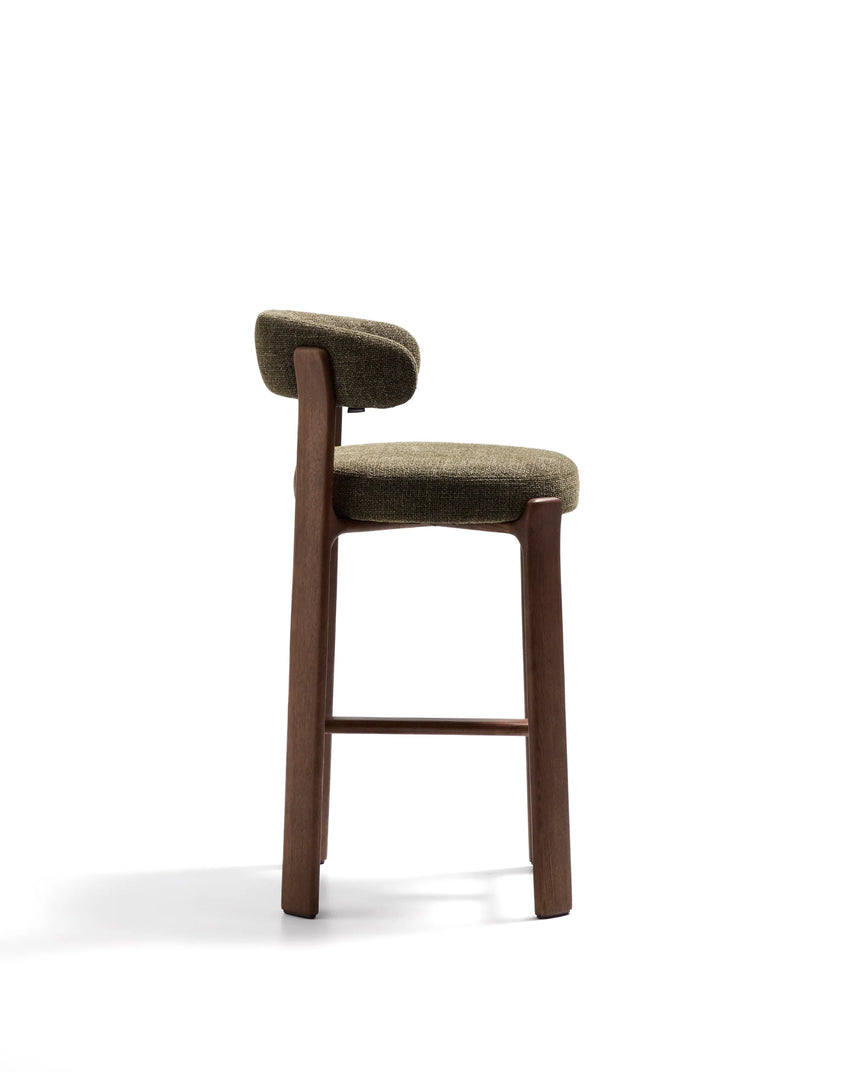 Hocker Granite aus grüner Chenille und massivem Eschenholz mit walnussholzfarbenem Finish, FSC 100%, 75 cm – Bild 5