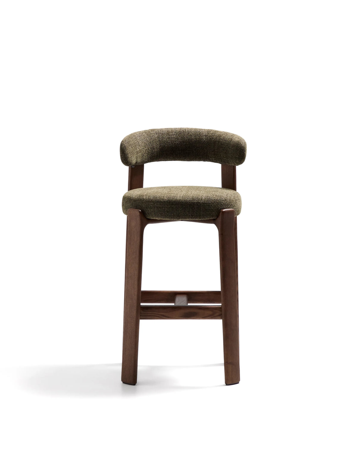 Hocker Granite aus grüner Chenille und massivem Eschenholz mit walnussholzfarbenem Finish, FSC 100%, 75 cm – Bild 7