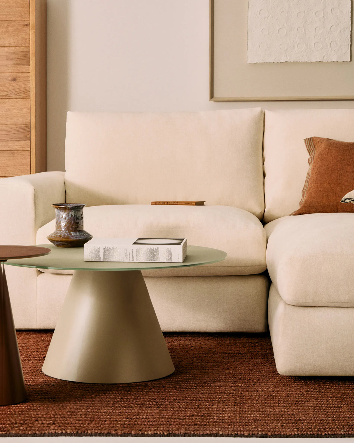 Modulares Sofa Alea für 3 Personen mit abnehmbarem Bezug aus Chenille mit Chaiselongue in Ecru, 220 cm – Bild 3