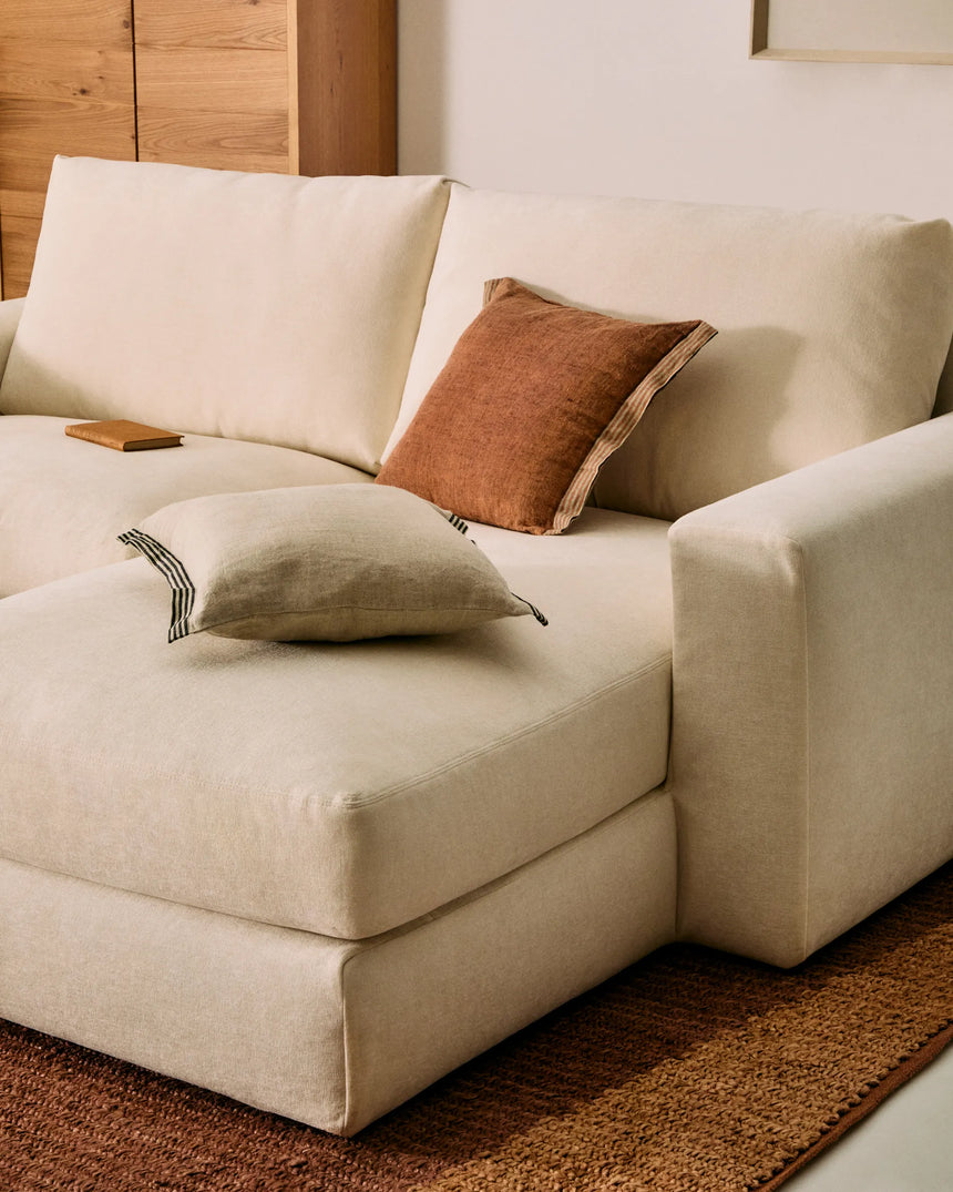 Modulares Sofa Alea für 3 Personen mit abnehmbarem Bezug aus Chenille mit Chaiselongue in Ecru, 220 cm – Bild 4