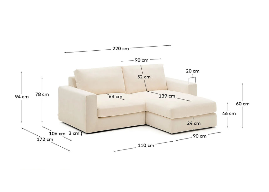 Modulares Sofa Alea für 3 Personen mit abnehmbarem Bezug aus Chenille mit Chaiselongue in Ecru, 220 cm – Bild 5
