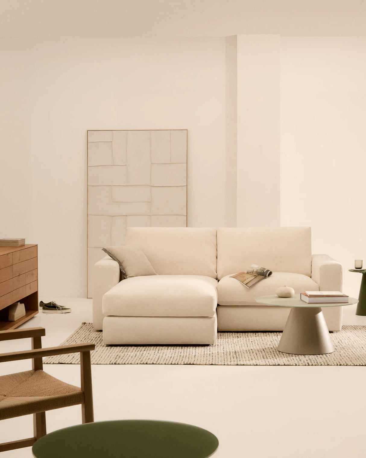 Modulares Sofa Alea für 3 Personen mit abnehmbarem Bezug aus Chenille mit Chaiselongue in Ecru, 220 cm – Bild 2