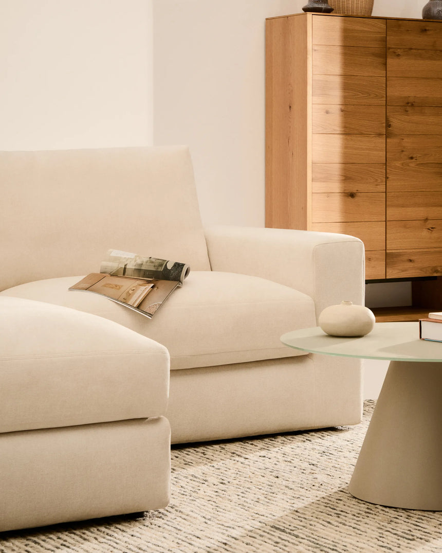 Modulares Sofa Alea für 3 Personen mit abnehmbarem Bezug aus Chenille mit Chaiselongue in Ecru, 220 cm – Bild 3