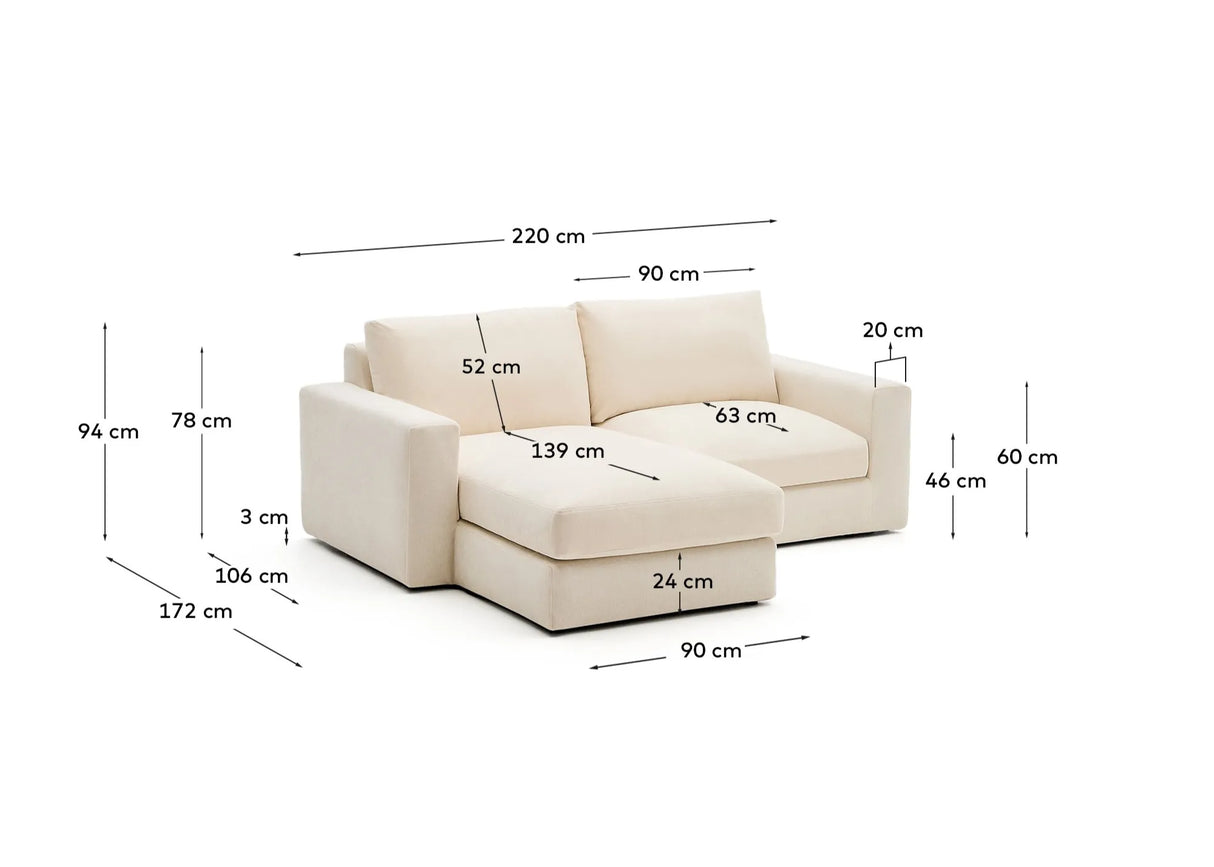 Modulares Sofa Alea für 3 Personen mit abnehmbarem Bezug aus Chenille mit Chaiselongue in Ecru, 220 cm – Bild 5