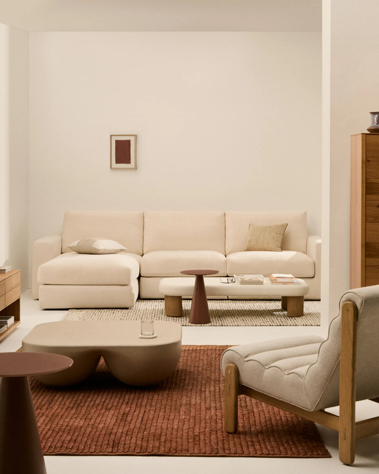 Modulares Sofa Alea für 4 Personen mit abnehmbarem Bezug aus Chenille mit Chaiselongue in Ecru, 310 cm – Bild 2