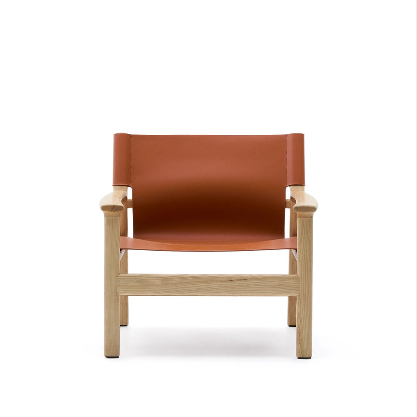 Sessel Jan aus recycelten Lederfasern in Hellbraun und massivem Eschenholz FSC 100 % mit Finish in natürlichem Farbton – Bild 11