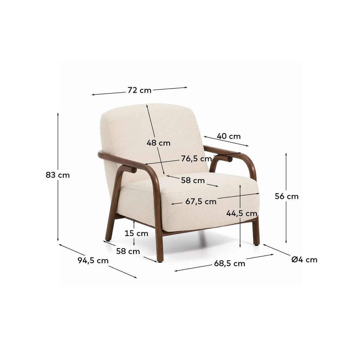 Sessel Sylo aus beiger Chenille und massivem Eschenholz mit nussbaumfarbenem Finish, FSC 100 % – Bild 7