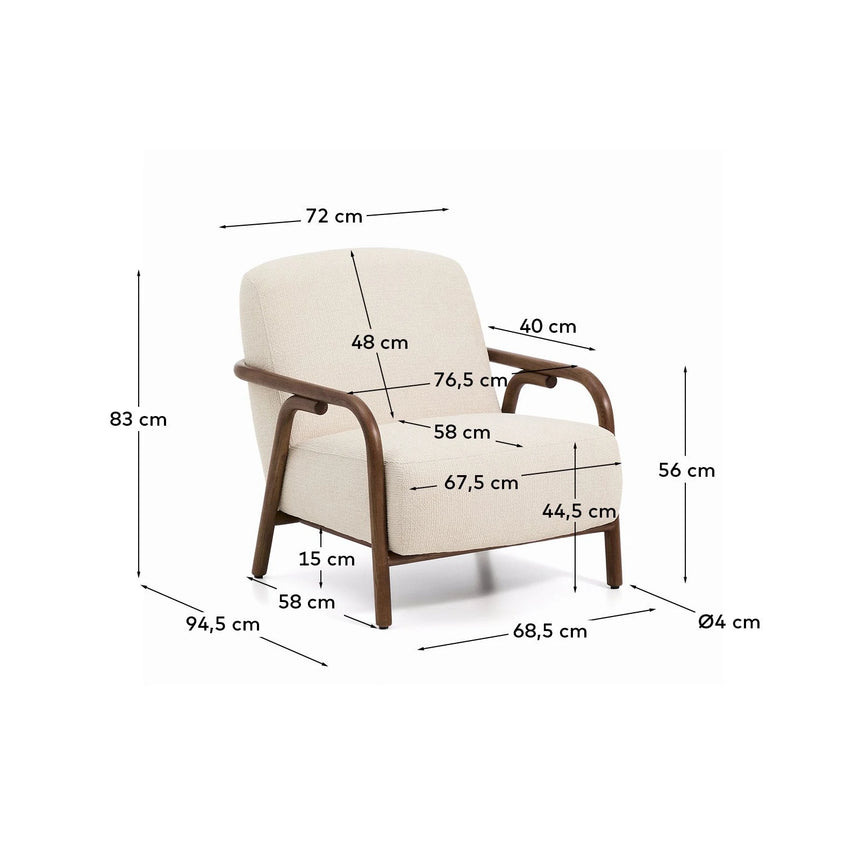 Sessel Sylo aus beiger Chenille und massivem Eschenholz mit nussbaumfarbenem Finish, FSC 100 % – Bild 7