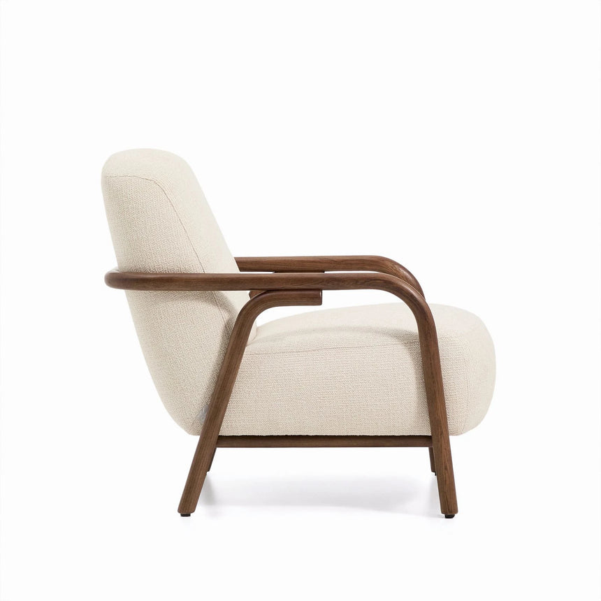 Sessel Sylo aus beiger Chenille und massivem Eschenholz mit nussbaumfarbenem Finish, FSC 100 % – Bild 9