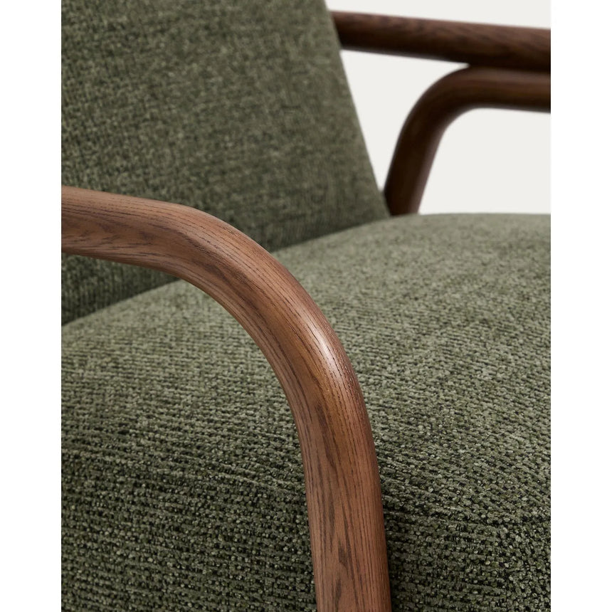 Sessel Sylo aus dunkelgrüner Chenille und massivem Eschenholz mit nussbaumfarbenem Finish, FSC 100 % – Bild 13