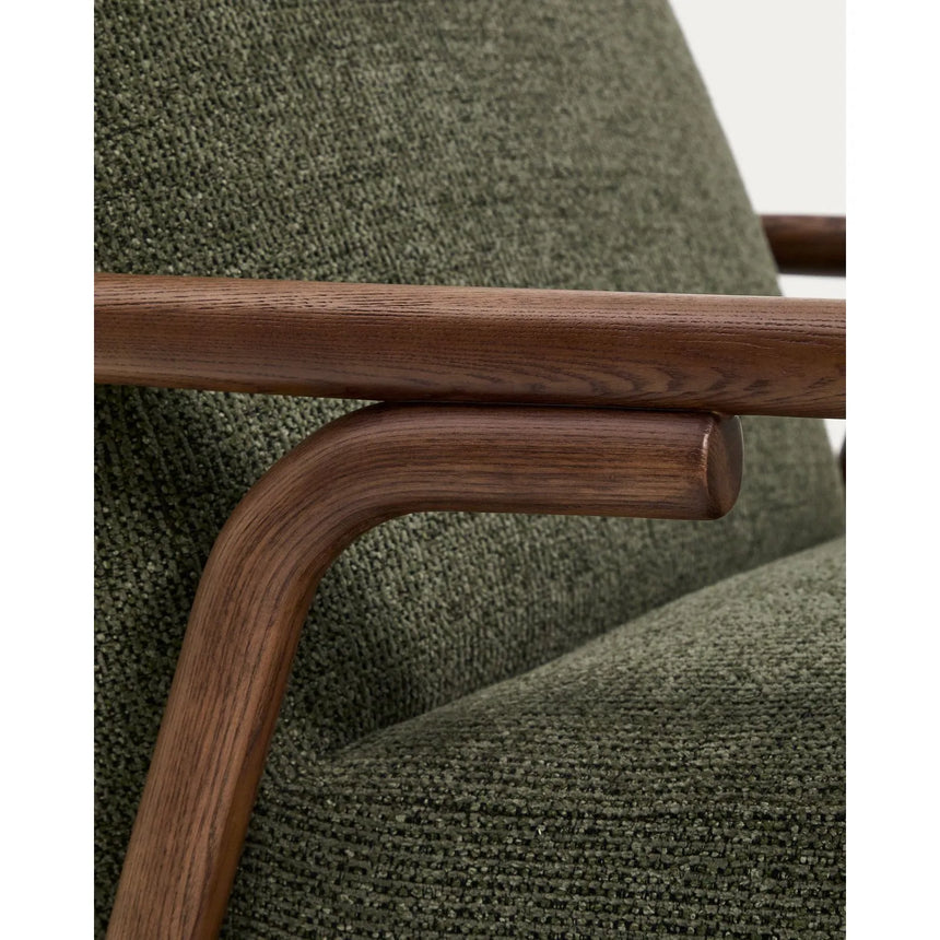 Sessel Sylo aus dunkelgrüner Chenille und massivem Eschenholz mit nussbaumfarbenem Finish, FSC 100 % – Bild 15