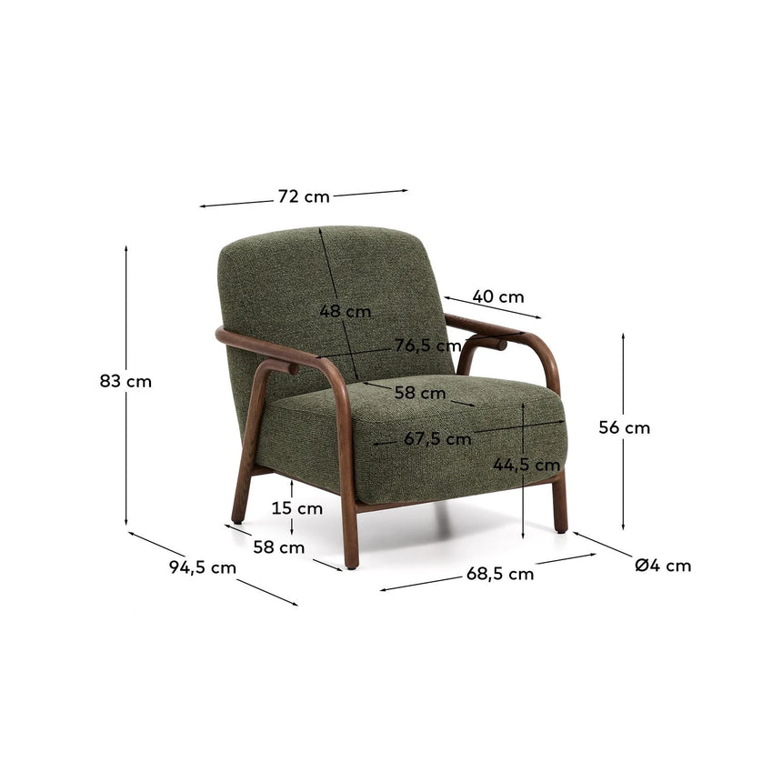 Sessel Sylo aus dunkelgrüner Chenille und massivem Eschenholz mit nussbaumfarbenem Finish, FSC 100 % – Bild 4