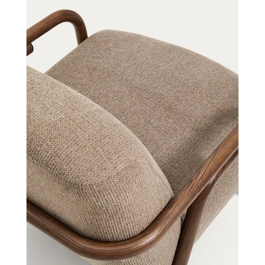 Sessel Sylo aus taupefarbener Chenille und massivem Eschenholz mit nussbaumfarbenem Finish, FSC 100 % – Bild 14