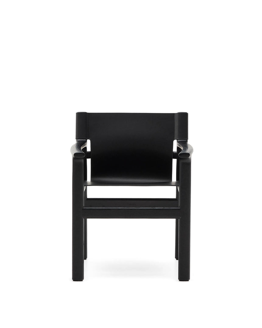 Stuhl Jan aus recycelten Lederfasern in Schwarz und massivem Eschenholz FSC 100 % mit schwarzem Finish – Bild 10