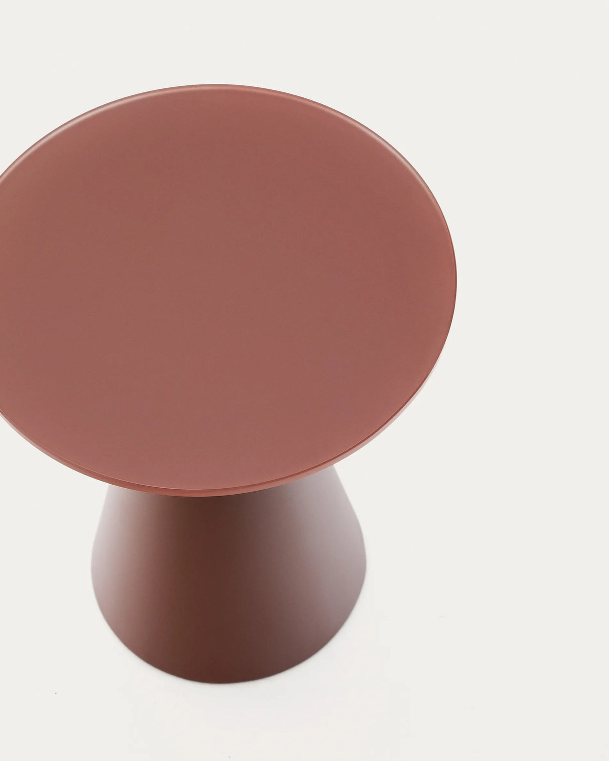 Wilshire Beistelltisch aus gehärtetem Milchglas und Stahl matt terracottafarben lackiert Ø30 cm – Bild 1