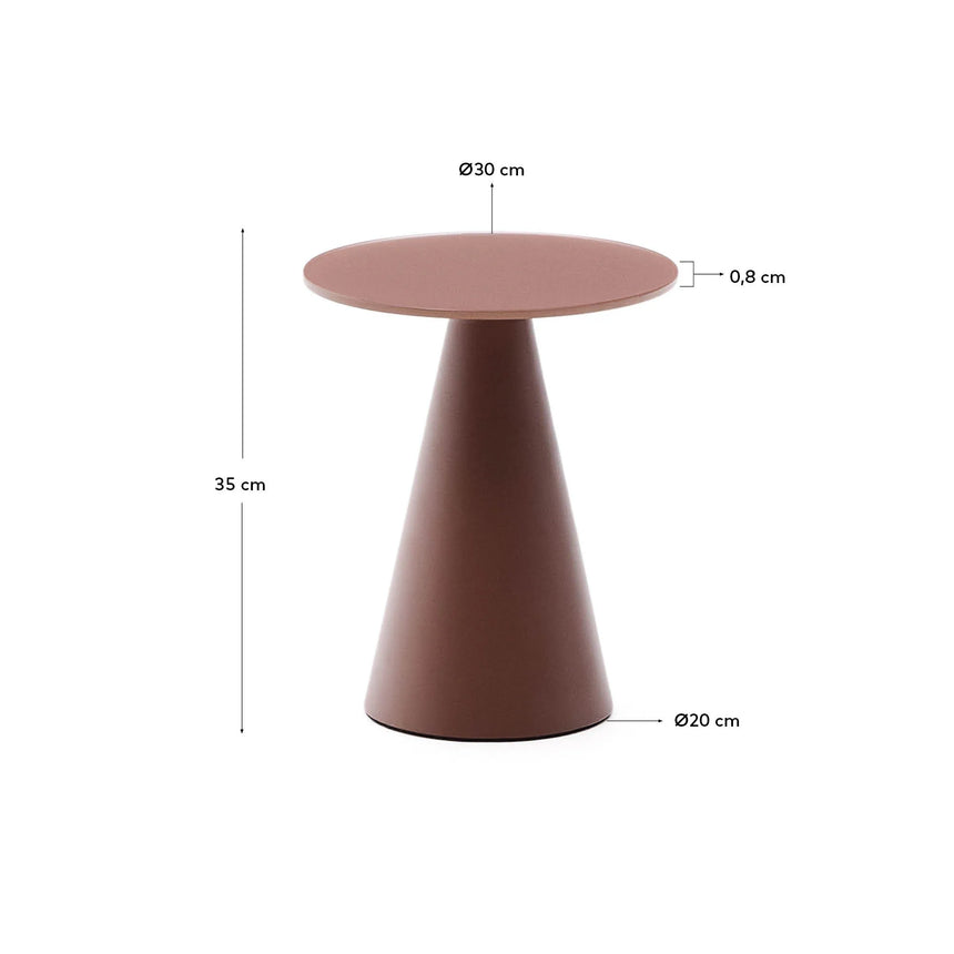 Wilshire Beistelltisch aus gehärtetem Milchglas und Stahl matt terracottafarben lackiert Ø30 cm – Bild 3