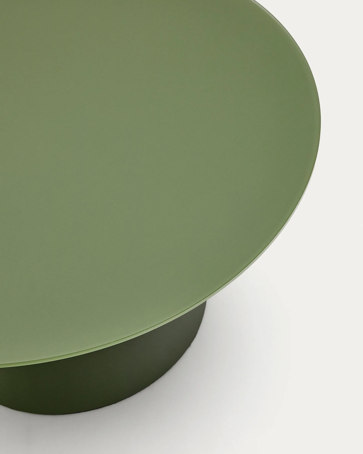 Wilshire Couchtisch aus gehärtetem Milchglas und Stahl matt grün lackiert Ø80 cm – Bild 1