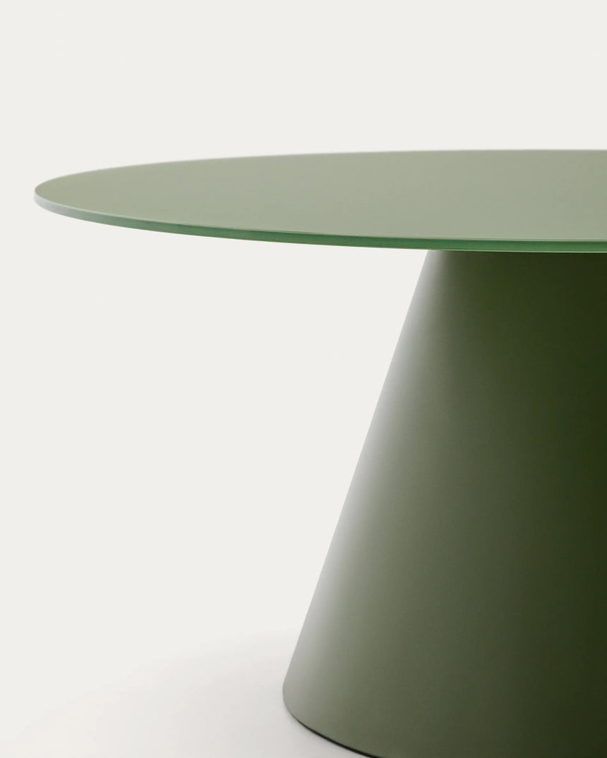 Wilshire Couchtisch aus gehärtetem Milchglas und Stahl matt grün lackiert Ø80 cm – Bild 2