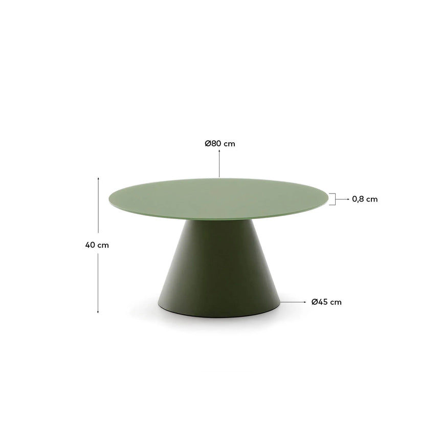 Wilshire Couchtisch aus gehärtetem Milchglas und Stahl matt grün lackiert Ø80 cm – Bild 3