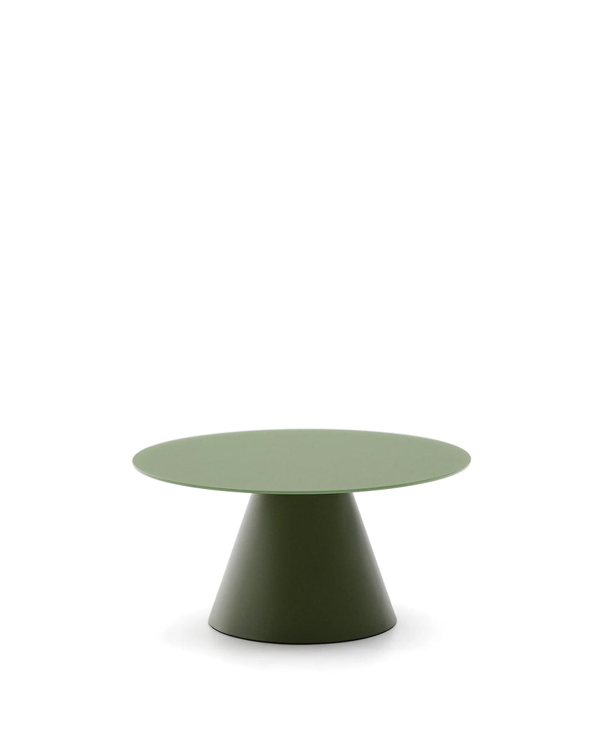 Wilshire Couchtisch aus gehärtetem Milchglas und Stahl matt grün lackiert Ø80 cm – Bild 5