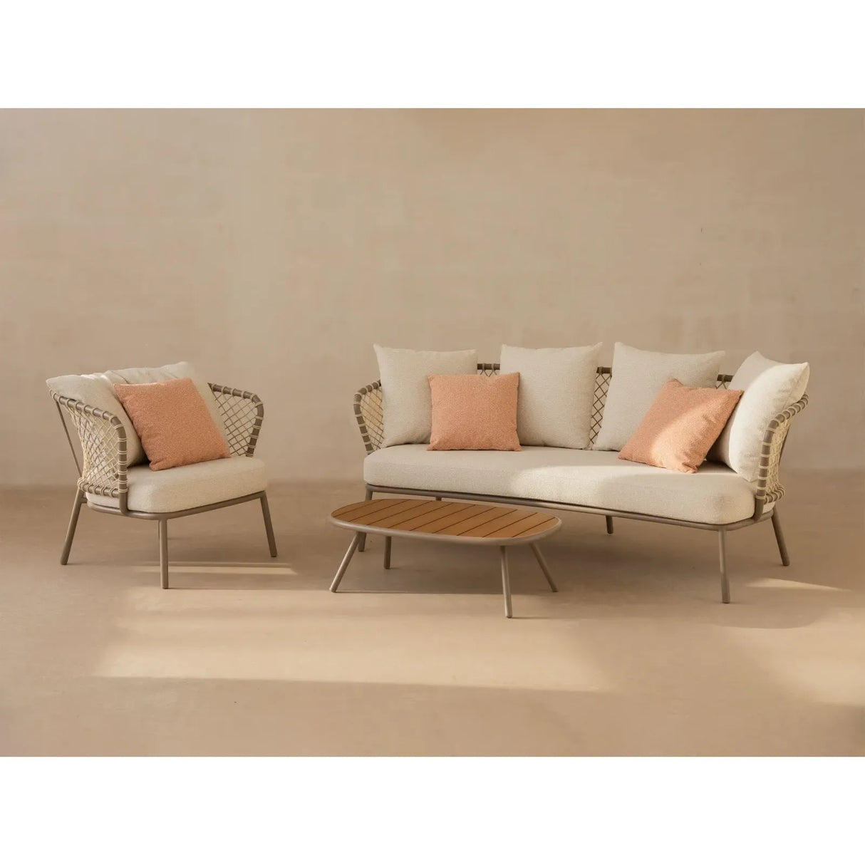 2-Sitzer Gartensofa Canar aus Aluminium und geflochtenem Seil Beige 201x88x80 - ZEN ZONE Furniture