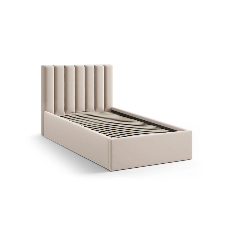 Allison Bett mit Kopfteil und Stauraum aus Samt in Dunkelbeige (Bluvel 30), 90x200 cm von Micadoni – Bild 4