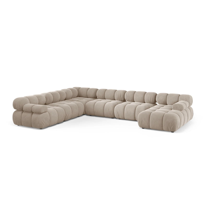 Bellis Modulares 8-Sitzer Panoramasofa, Linke Seite, aus Samt in Dunkelbeige (Bluvel 30), 376x282 cm von Micadoni – Bild 1