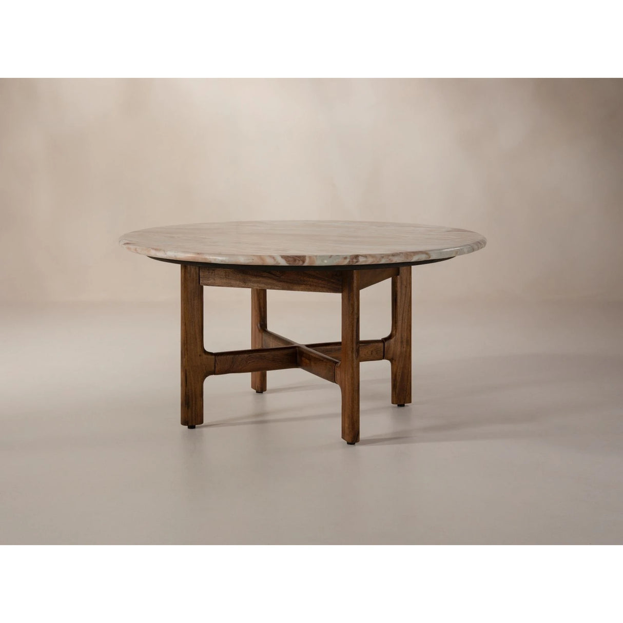 Bia Couchtisch aus Akazienholz mit Marmorplatte Hellbraun, 80x80x40 cm von Micadoni – Produktbild 4