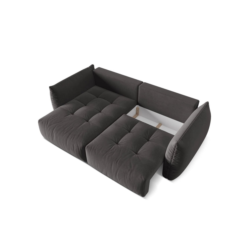 Bloom Modulares 3-Sitzer Ecksofa mit Schlaffunktion und Bettkasten, Linke Seite, aus Samt in Dunkelgrau (Casino Graphite), 250x152 cm von Micadoni – Bild 6