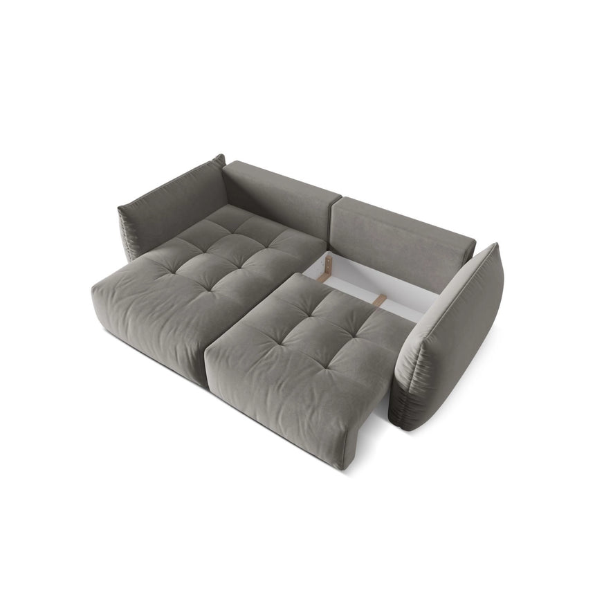 Bloom Modulares 3-Sitzer Ecksofa mit Schlaffunktion und Bettkasten, Linke Seite, aus Samt in Grau (Casino Stone), 250x152 cm von Micadoni – Bild 6