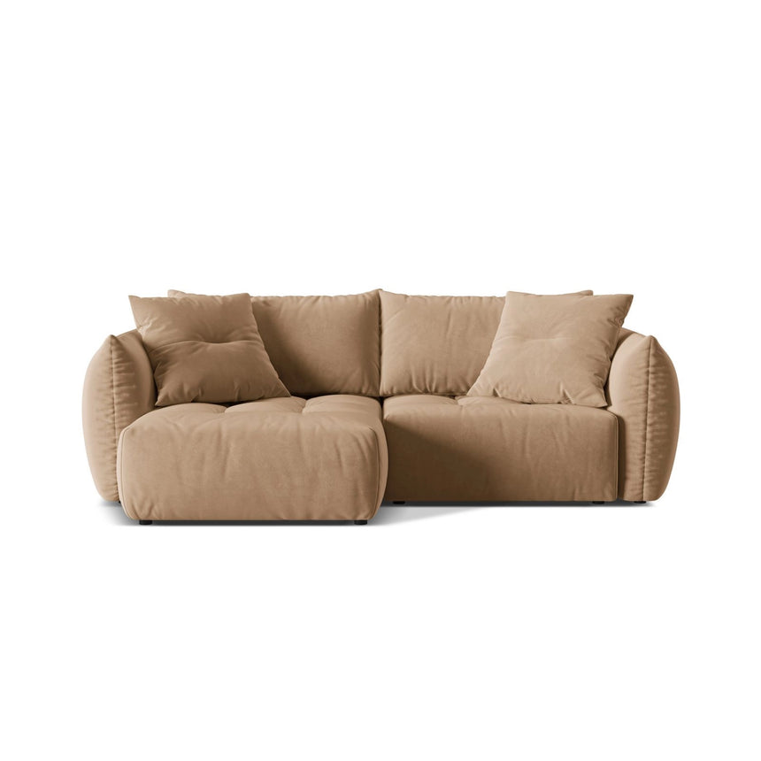 Bloom Modulares 3-Sitzer Ecksofa mit Schlaffunktion und Bettkasten, Linke Seite, aus Samt in Sand (Casino Lion), 250x152 cm von Micadoni – Bild 1