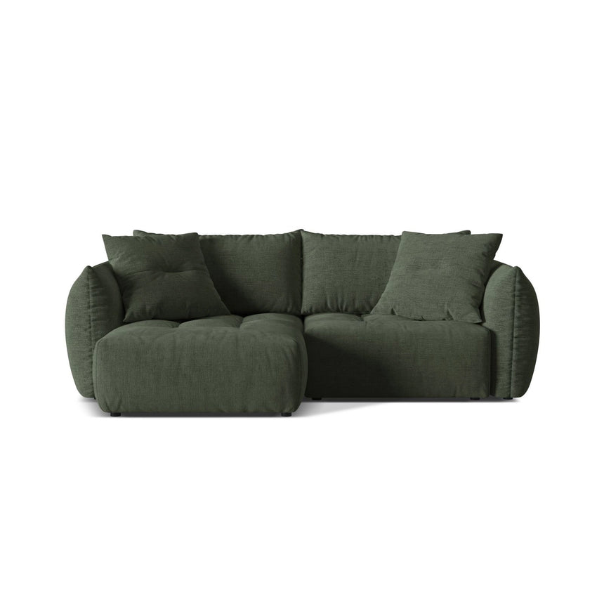 Bloom Modulares 3-Sitzer Ecksofa mit Schlaffunktion und Bettkasten, Linke Seite, aus Strukturierter Stoff in Moosgrün (Wind 75), 250x152 cm von Micadoni – Bild 1
