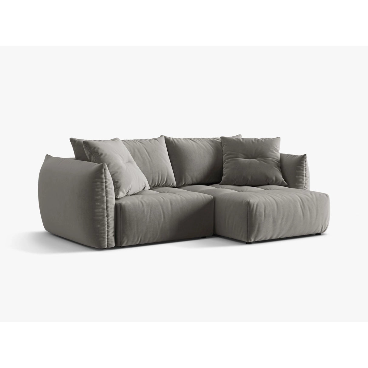 Bloom Modulares 3-Sitzer Ecksofa mit Schlaffunktion und Bettkasten, Rechte Seite, aus Samt in Grau (Casino Stone), 250x152 cm von Micadoni – Bild 5