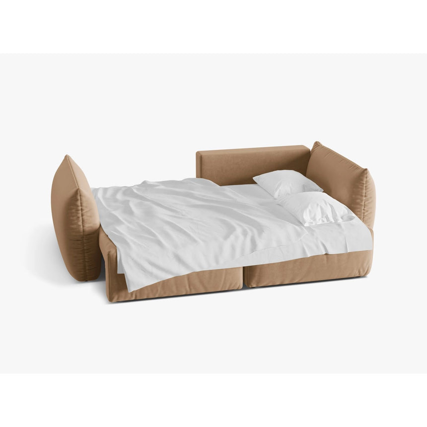 Bloom Modulares 3-Sitzer Ecksofa mit Schlaffunktion und Bettkasten, Rechte Seite, aus Samt in Sand (Casino Lion), 250x152 cm von Micadoni – Bild 4