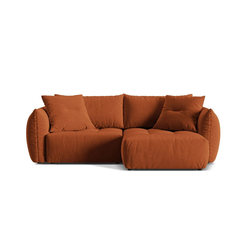 Bloom Modulares 3-Sitzer Ecksofa mit Schlaffunktion und Bettkasten, Rechte Seite, aus Samt in Terrakotta (Casino Terracota), 250x152 cm von Micadoni – Bild 1
