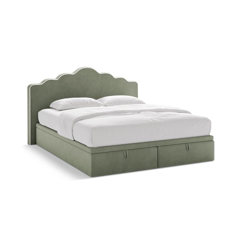 Dream Boxspringbett mit Kopfteil und Stauraum aus Samt in Elfenbein / Grün (Magic Velvet 2256,Magic Velvet 2243), 200x200 cm von Micadoni – Bild 1
