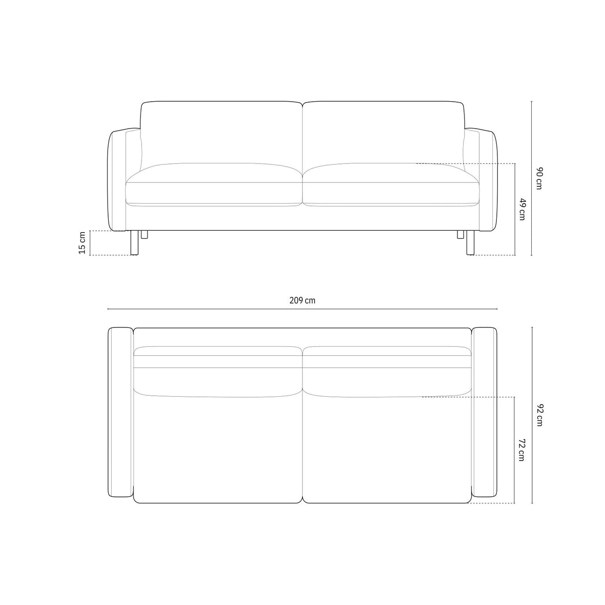 Eden 4-Sitzer Sofa aus Strukturstoff, 209x92 cm von Micadoni – Bild 2