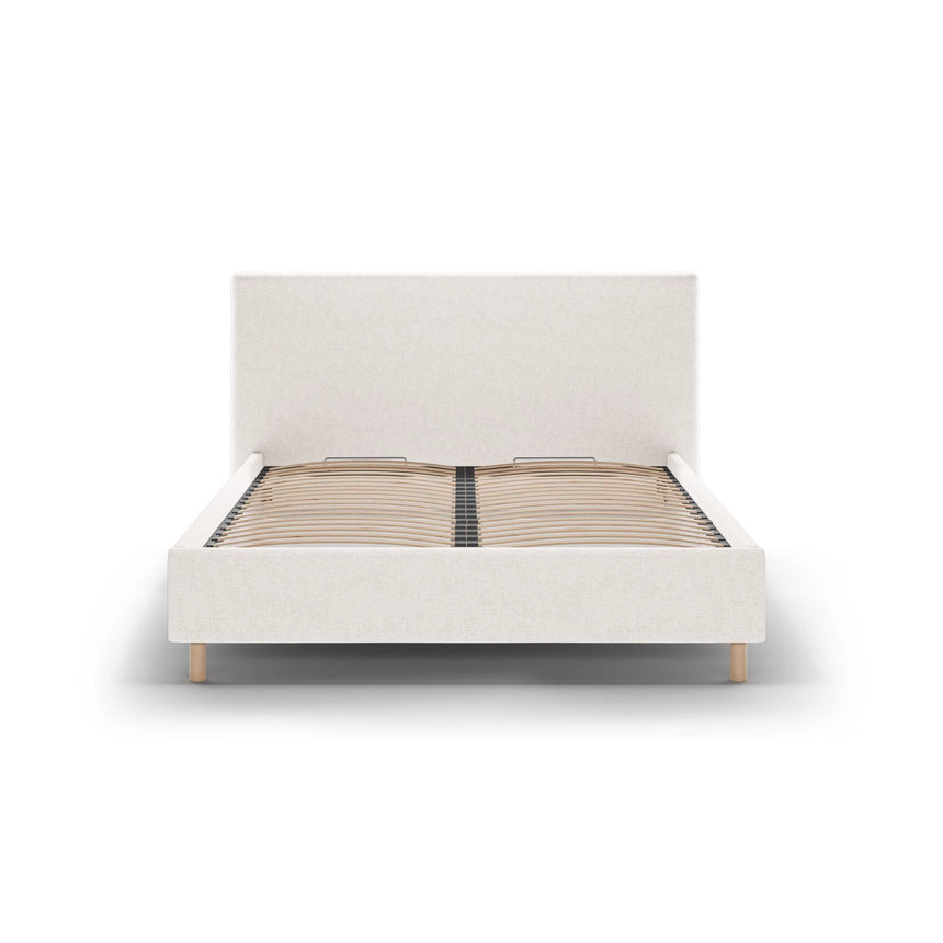 Eloise Bett mit Kopfteil und Stauraum aus Strukturierter Stoff in Leichtes Beige (Moly 02), 160x200 cm von Micadoni – Bild 3