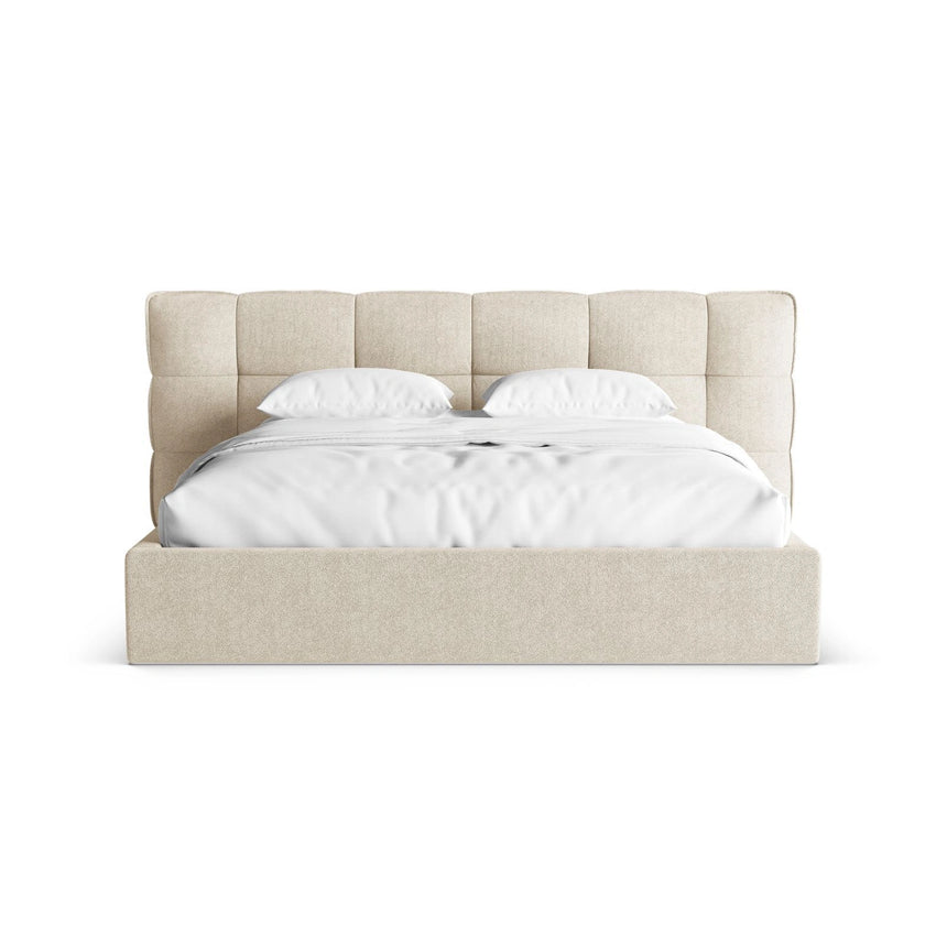 Eric Bett mit Kopfteil und Stauraum aus Boucle in Leichtes Beige (Sicuro 55), 140x200 cm von Micadoni – Bild 5