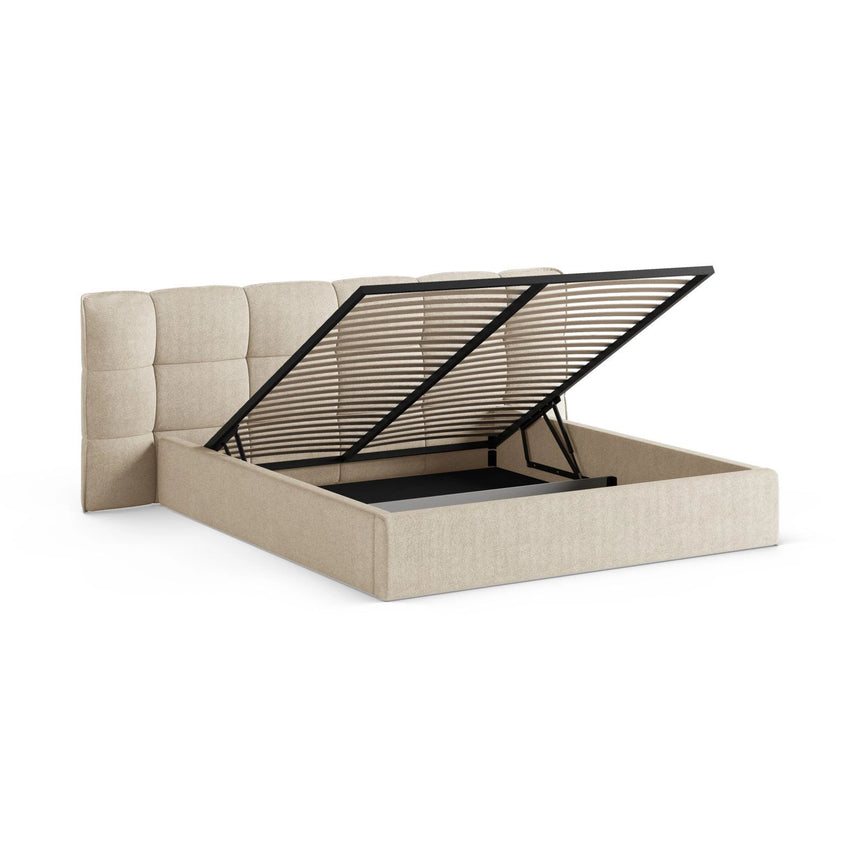 Eric Bett mit Kopfteil und Stauraum aus Boucle in Leichtes Beige (Sicuro 55), 200x200 cm von Micadoni – Bild 7