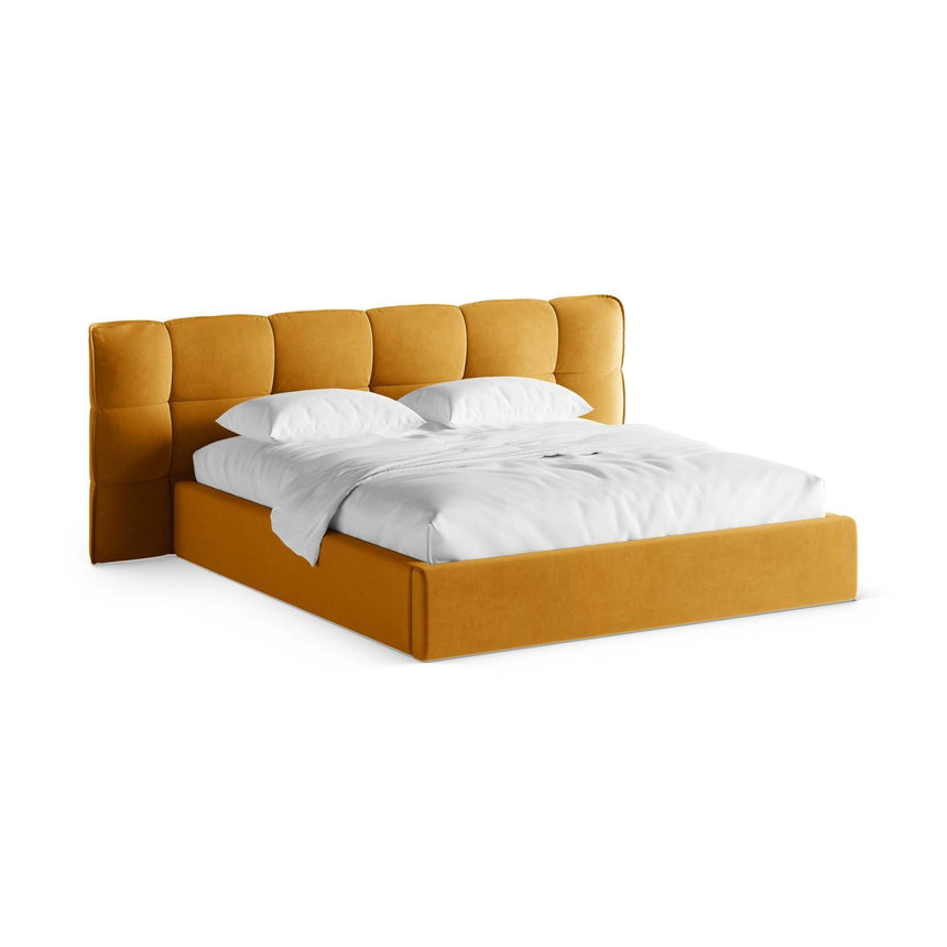 Eric Bett mit Kopfteil und Stauraum aus Samt in Gelb (Casino Mostaza), 200x200 cm von Micadoni – Bild 1