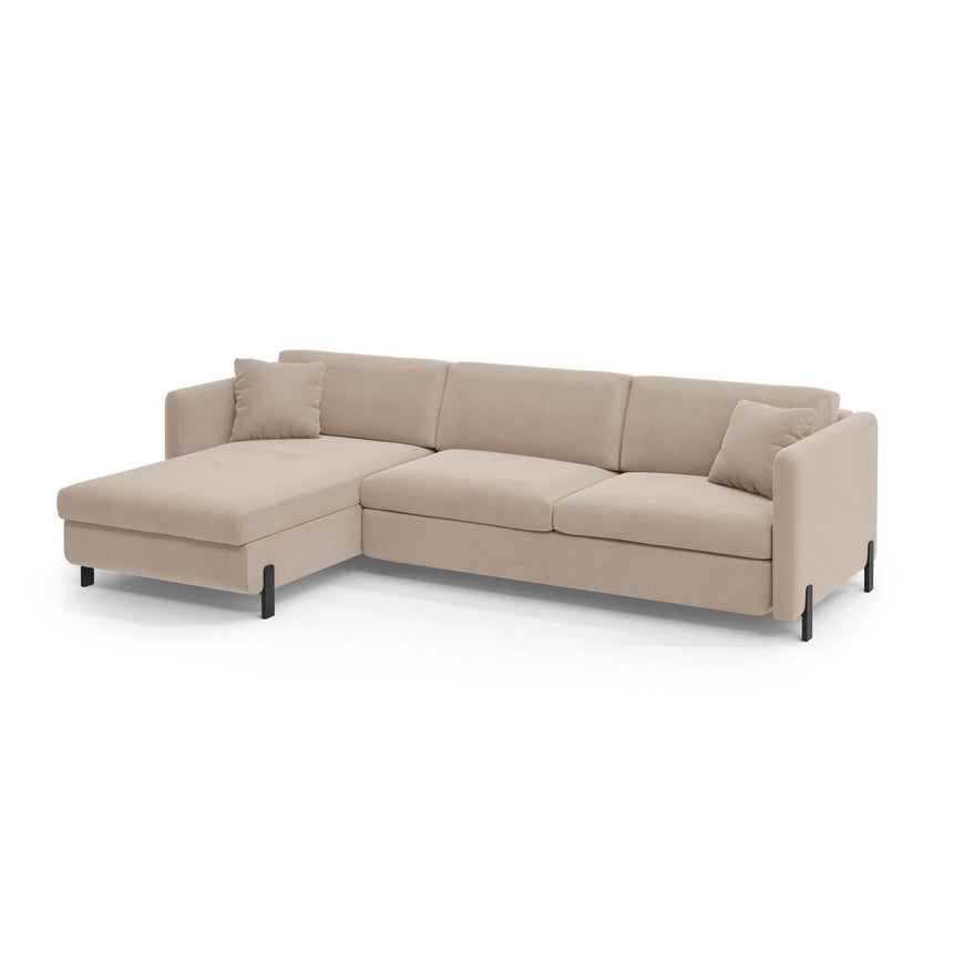 Gloria 4-Sitzer Ecksofa mit Schlaffunktion und Bettkasten, Linke Seite, aus Samt in Beige (Salvador 1), 266x170 cm von Micadoni – Bild 3